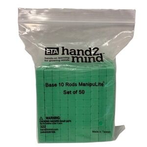 ETA hand2mind Base 10 Rods ManipuLite Set of 50 Green Foam Math Blocks